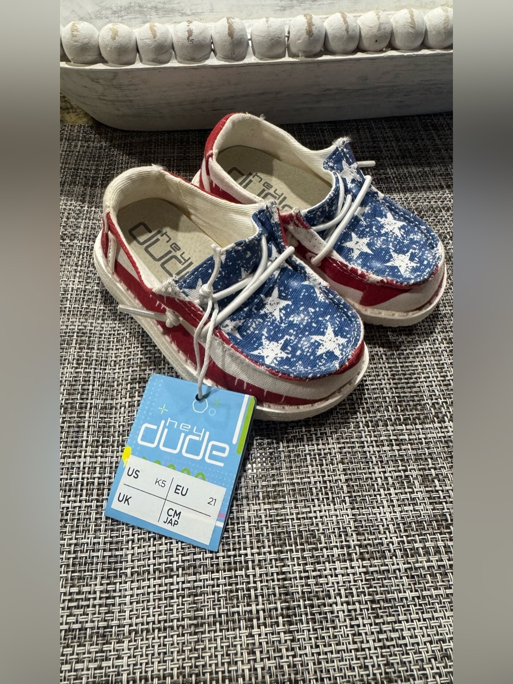 NWT Hey Dude Kids' Star Americana Slip-On Sneakers in Red, White & Blue